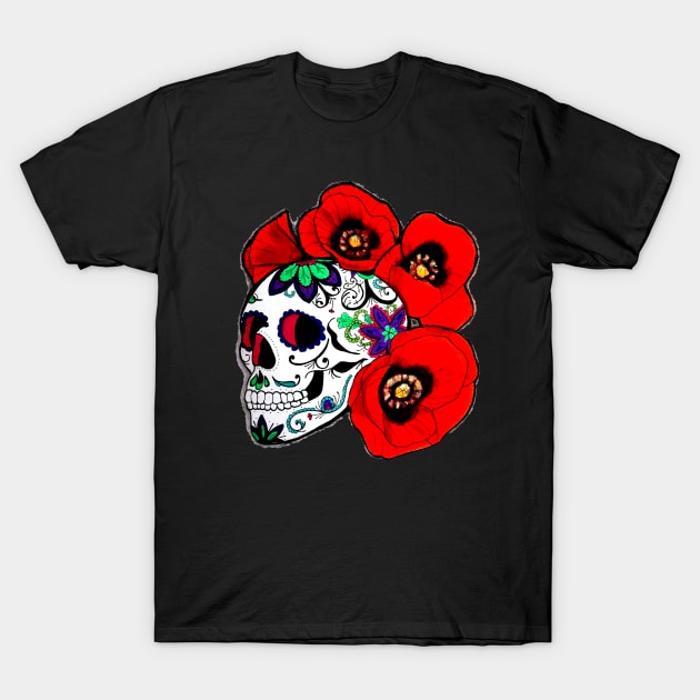 Sugar skull with poppies T-Shirt by Brandy Devoid special edition collecion
